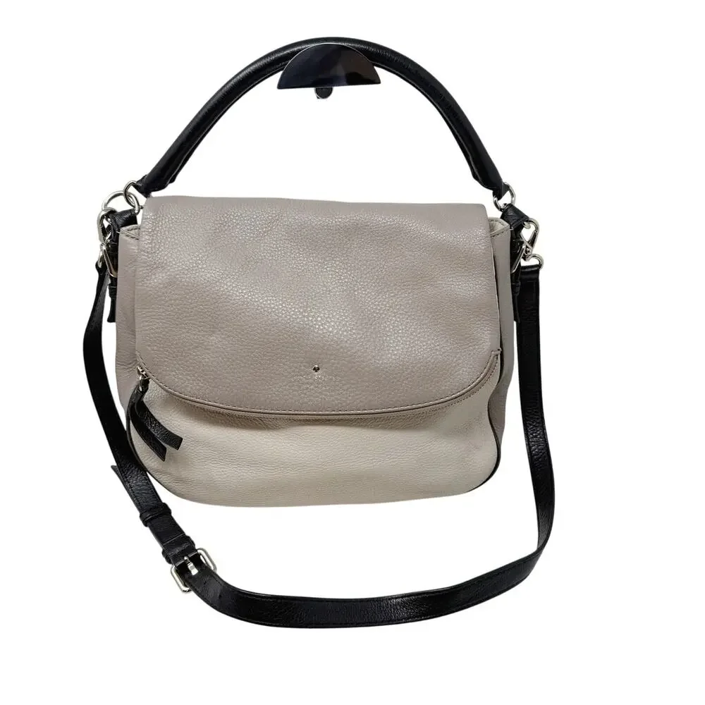 Kate Spade Gray Black Leather Cobble Hill Devin Satchel Bag Purse Crossbody Hobo